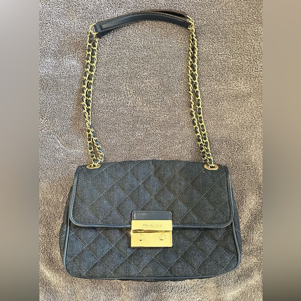 Michael Kors denim Quilted Shoulder Bag with Gold Chain